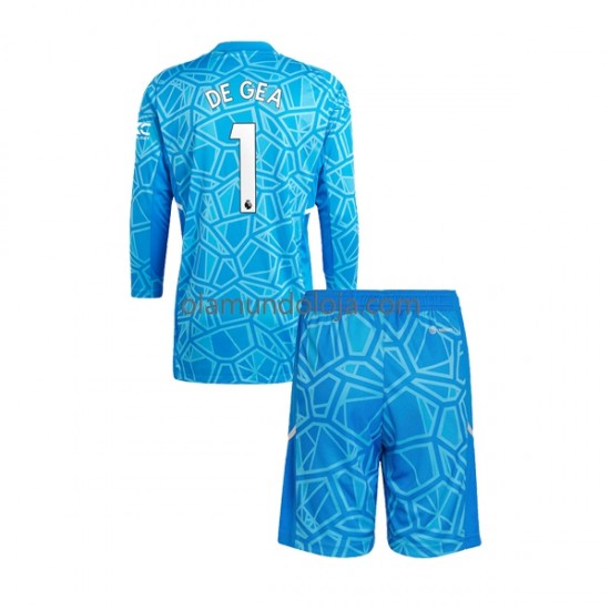 Camisola Manchester United DE GEA 1 Guarda-redes Criança Equipamento Primeiro 2022-2023 Manga Comprida
